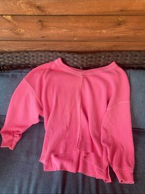 aerie Pink Waffle-Knit Scoop Neck Pullover Sweater